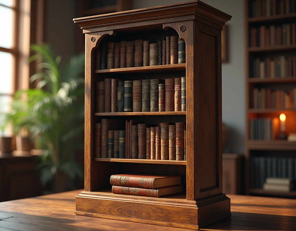 shelf with many books in the center a bible