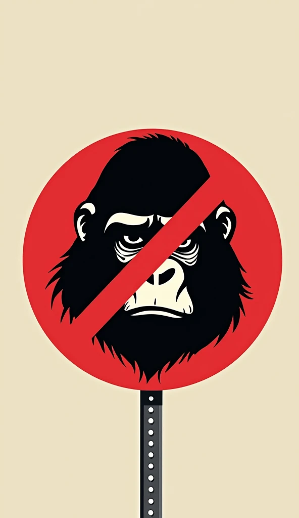 Anti-gorilla sign image to look like a no parking sign with high quality 4k resolution image, add red diagonal lines to make only the silhouette of the gorilla's face