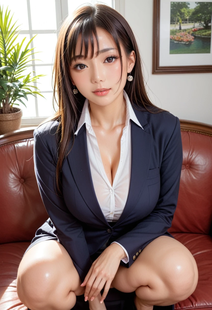 nsfw, (16K、RAW photo, highest quality, masterpiece)、(real photo)、score_9,score_8_up,score_7_up,8k, breasts, in more detail, beautiful eyes, A beautiful Japanese woman, very detailed and beautiful, very detailed, amazing details、cute beautiful woman with perfect body、real face, Beautiful woman at 30 years old、Shiny skin、A beautiful Japanese woman, Big Tits:1.3)、School teacher、business suit、School、squat