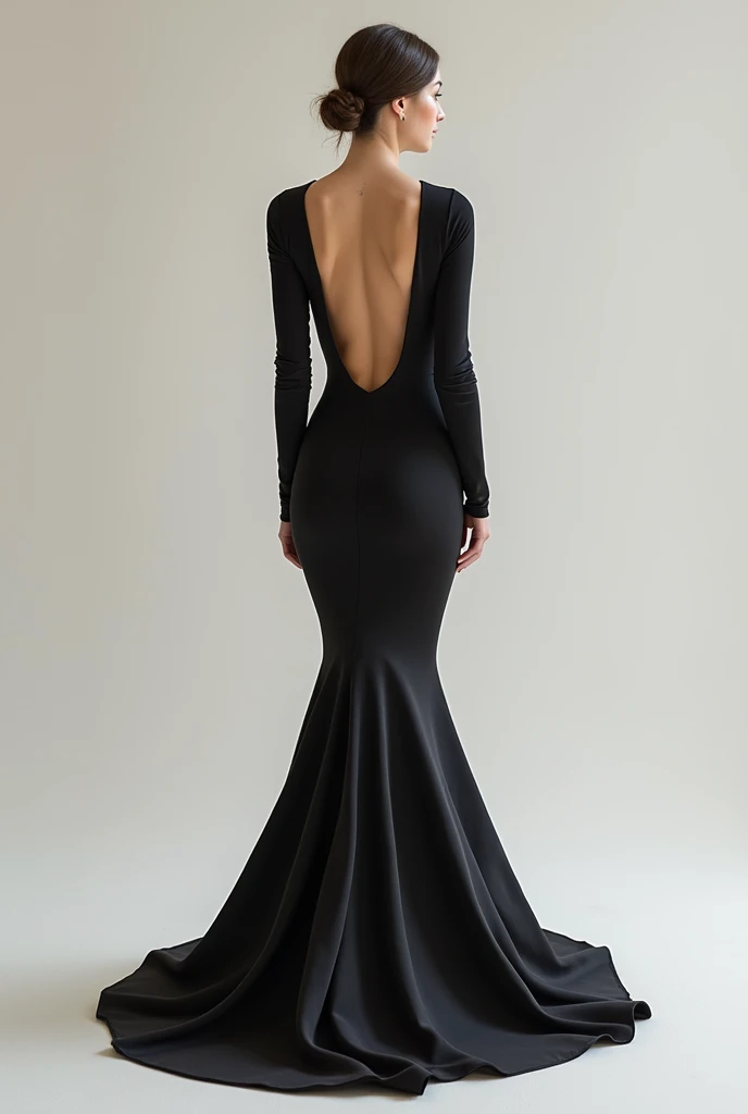 Long sleeve dress with half backless and no cut around the neck area . Also no cleavages showing 