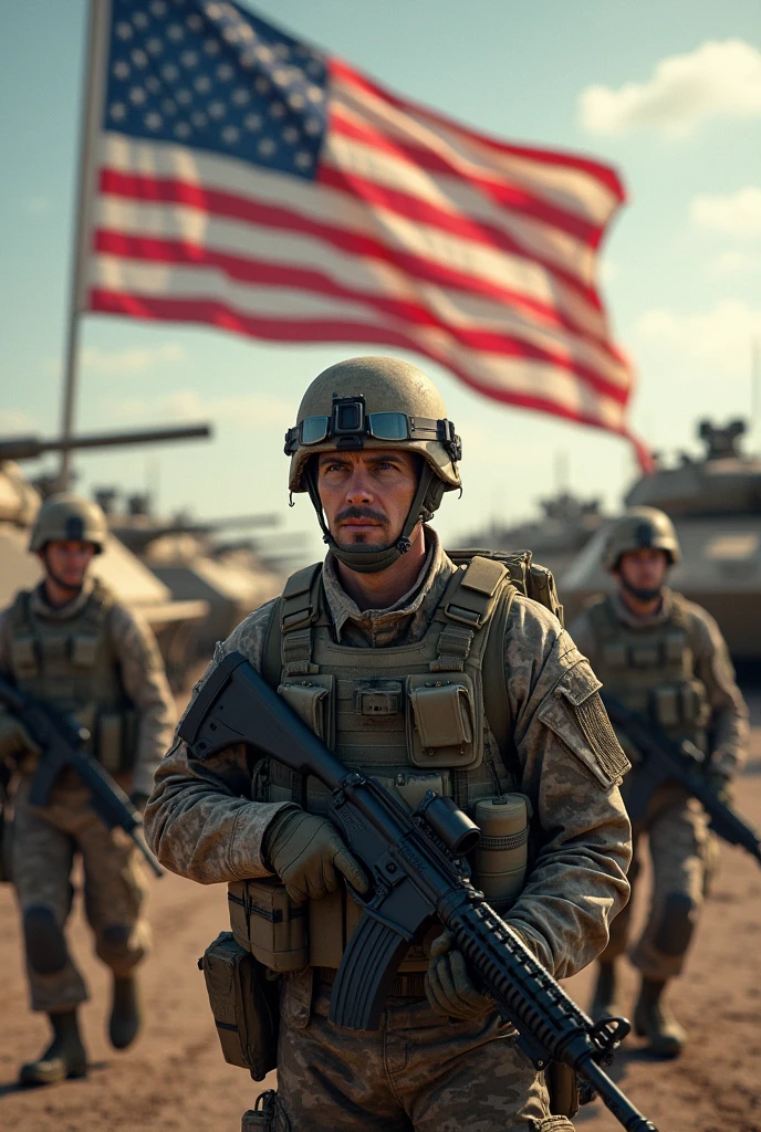 MILITARY WITH UNITED STATES FLAG
