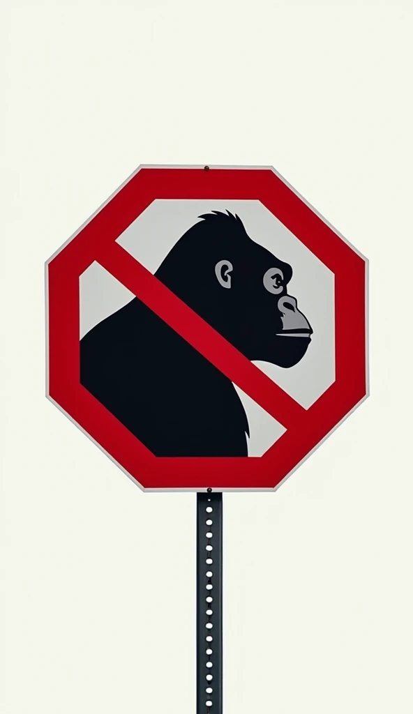 Anti-gorilla sign image to look like a no parking sign with high quality 4k resolution image, add red diagonal lines to make only the silhouette of the gorilla&#39;s face 