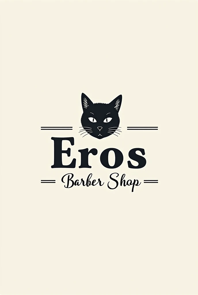 Logo for a barbershop that says Eros barber shopp and includes a cat