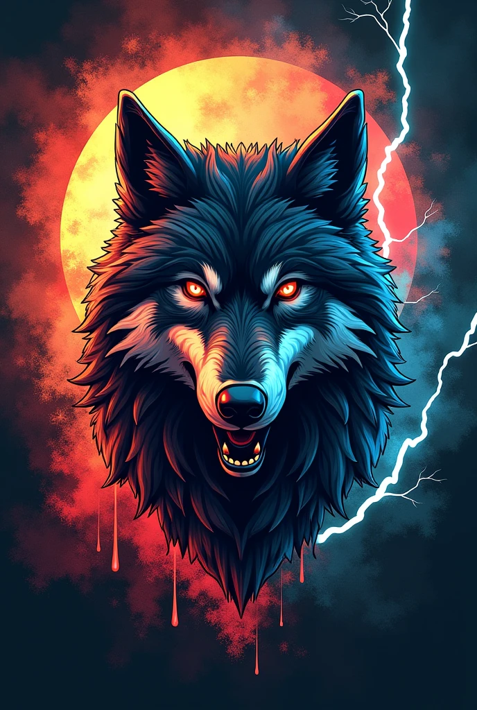 Wolf logo with sigra she-wolf lone wolf studio art with spray and lightning in the background
