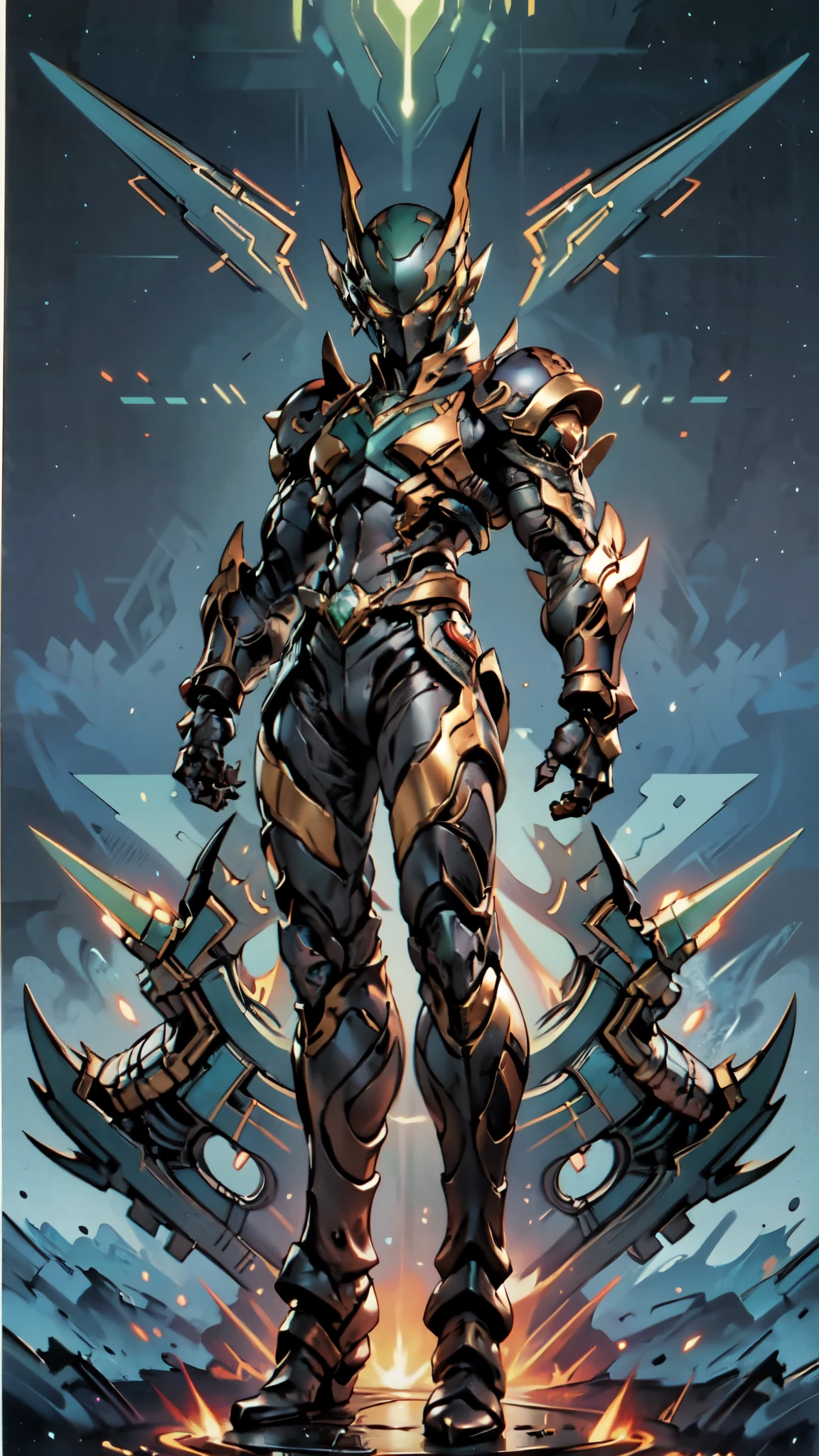 (masterpiece:1.5, best quality:1.5, extremely delicate:1.5), a man wearing a full-face helmet, a fantasy-style biotech armored combat suit, green eyes, (a composite layered chest armor), fully enclosed shoulder guards, matching arm and leg guards, belt of Neon circuit, (the color scheme is primarily black with green and red accents), the design balances heavy with agility, a high-tech bio-mecha armor, (Armor Concept Inspired by Kamen Rider, stand on the top of a skyscraper in a futuristic sci-fi city), this character embodies a finely crafted fantasy-surreal style armored hero in anime style, exquisite and mature manga art style, (element, plasma, energy, the armor glows), ((male:1.5)), metallic, high definition, highres, ultra-detailed, ultra-fine painting, professional, perfect body proportions, golden ratio, anatomically correct, symmetrical face, extremely detailed eyes and face, high quality eyes, creativity, RAW photo, UHD, 32k, Natural light, cinematic lighting, masterpiece-anatomy-perfect