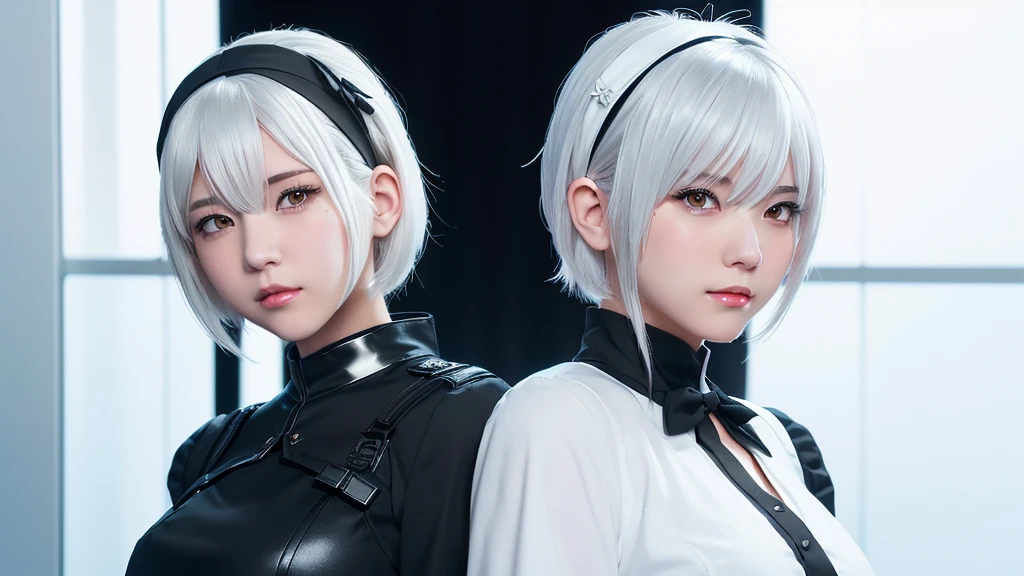 anime girl with a black dress and a white headband, girl with short white hair, from girls frontline, fine details. girls frontline, girls frontline style, girl with white hair, detailed portrait of anime girl, with short bobbed white hair, portrait of an anime girl, 2b nier automata, female anime character, realistic young anime girl, girls frontline universe