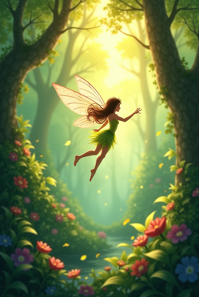 fairy flying in a bright forest