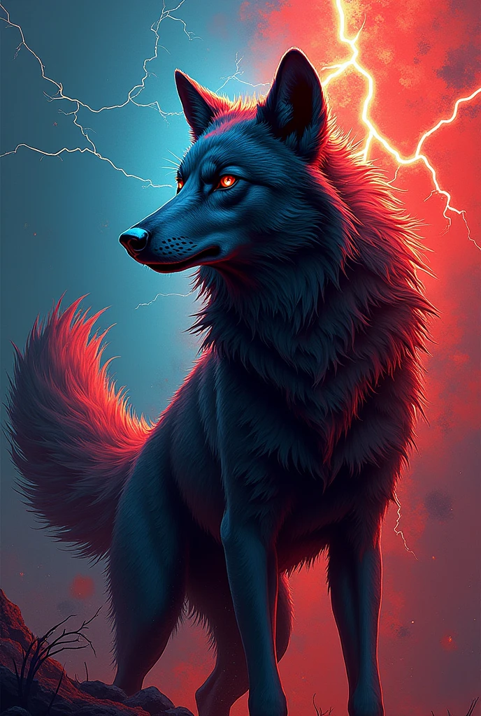 A detailed, cinematic street art scene depicting an angry wolf against a reflective backdrop of the Azerbaijan flag made of paint mud, with glowing white light, paint dripping and splashing effects, and a low, dramatic viewpoint showcasing the vibrant blue, red, and green colors.