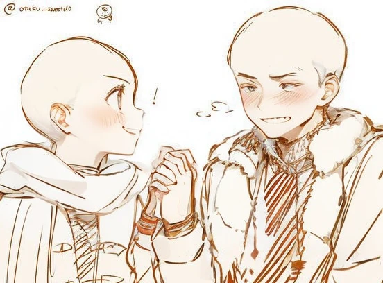 1girl looking flustered, 1guy holding up her hand, blushing with a grin, happy , cute