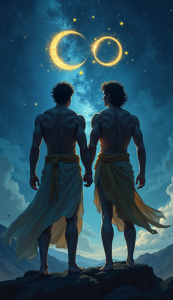 Castor e Pollux, twin brothers, were inseparable. Castor, mortal, was the son of Tyndareus, enquanto Pollux, immortal, was the son of Zeus. standing together, formed the duo known as Dioscuri, famous for their adventures. in a battle, Castor was mortally wounded. Pollux, devastated by the loss of his brother, begged Zeus to leave them together forever. Moved, Zeus placed the two in the sky as the constellation Gemini., allowing them to stand side by side for eternity. The constellation of Gemini symbolizes brotherhood and unbreakable union., transcendent even to death.