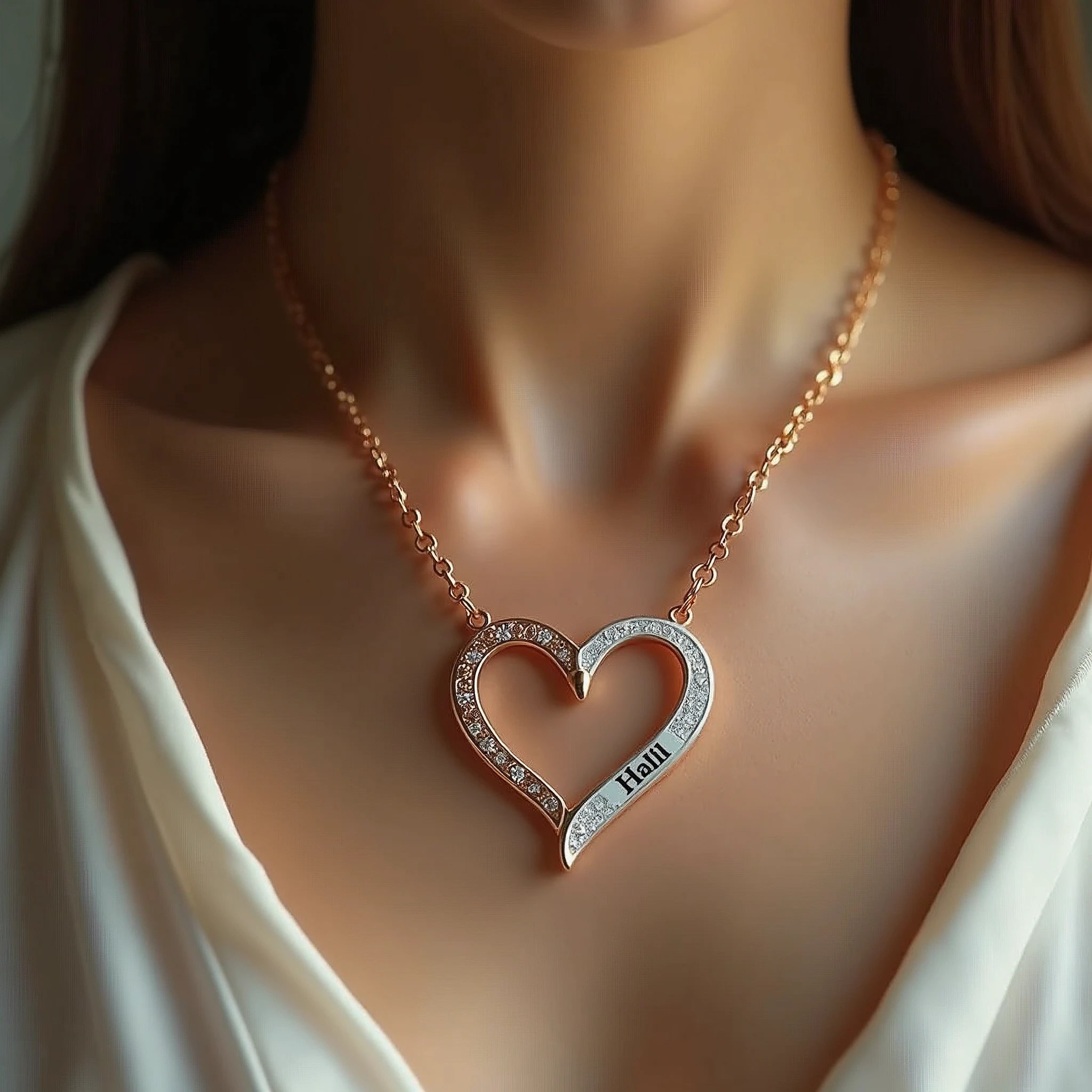 Design a necklace representing love, inspired by the names İlknur and Halil
