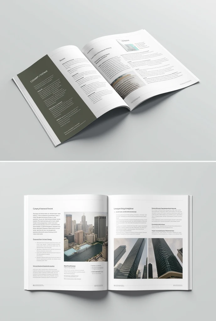 Internal layout of bifold catalog design for company profile 