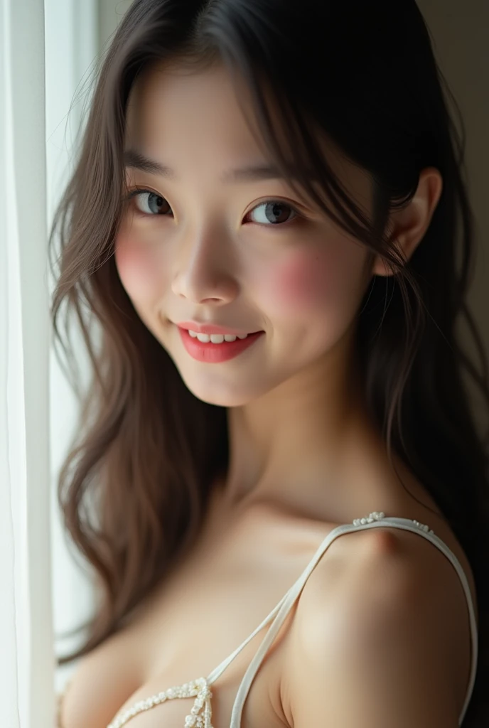 best quality, ultra hi res, (photoreaslistic)1.1, a photography of a beautiful girl, detailed face, 1 Japanese young girl, 12yo, (lolita)1.2, (wide eyes)1.1, (red cheeks)1.3, smile, wedgie, wedging, arched back, nude, pussy open, nipples_through, extremely detailed, intricate, soft lighting, smooth lighting, depth of field, masterpiece, hyper detailed, detailed eyes, (solo:1.1), (beautiful face:1.1), posing, long hair, flat chest