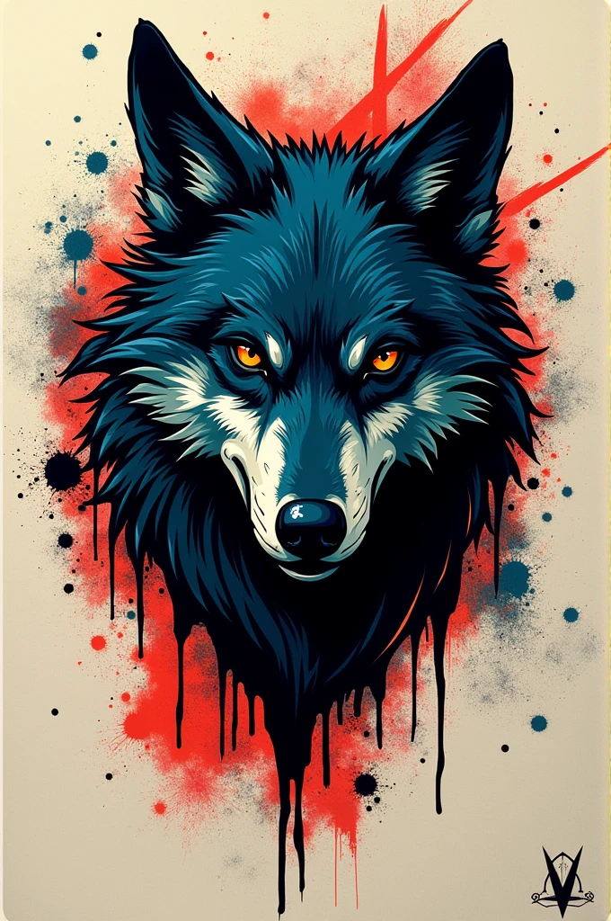 Sticker Art style, cinematic light,  depth of field, reflective Azerbaijan paint flame flag, angry wolf, paint mud, paint dripping, paint splash, lower view, blue red green colors, 