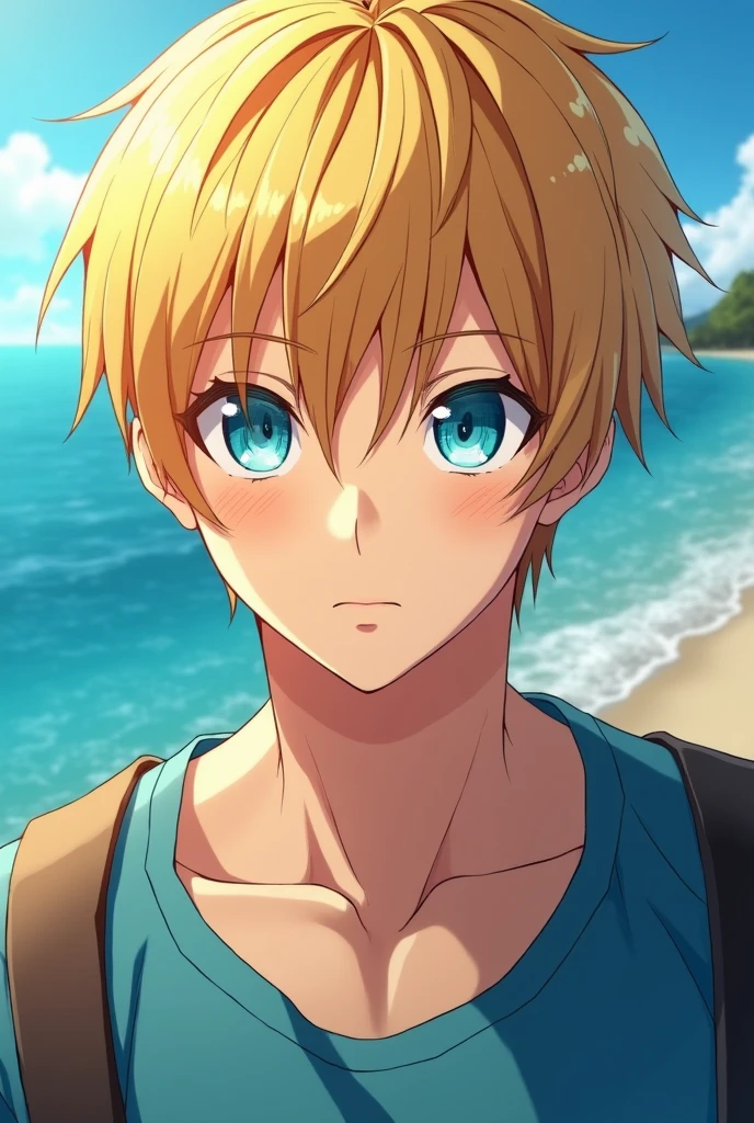 Goldhaariger Mann, short hairs, sea blue eyes, Anime Style