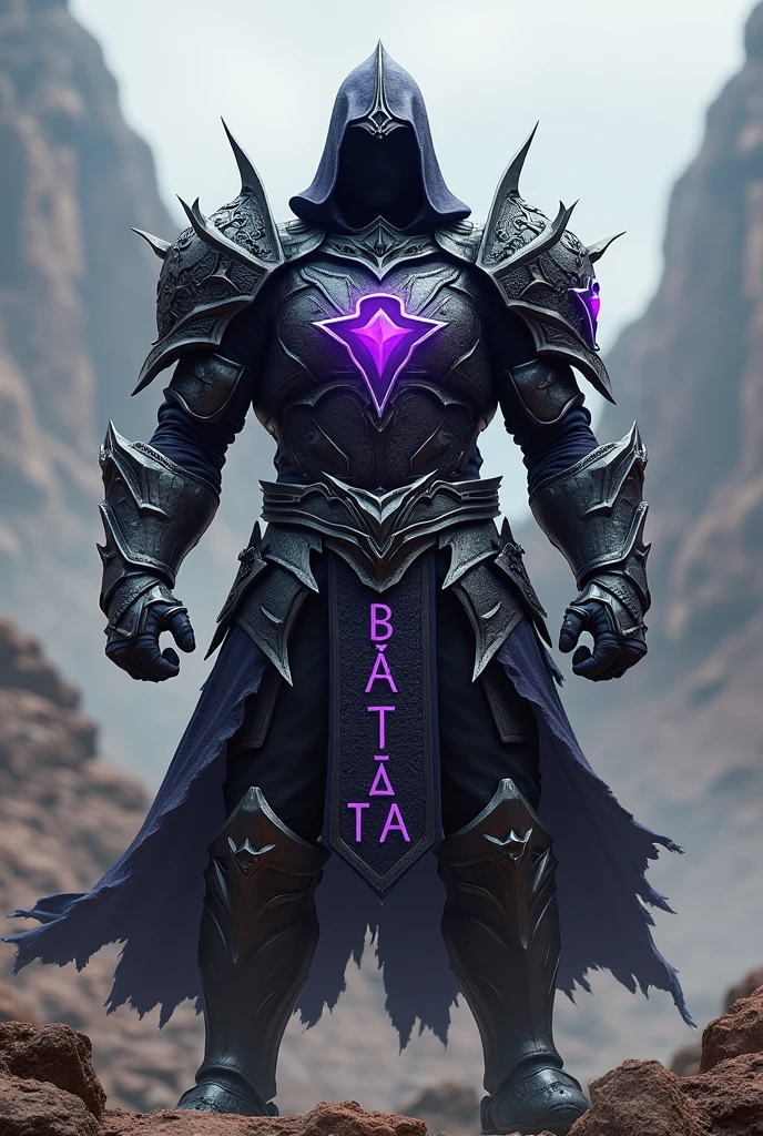 A warrior sabo with armor with the name BaTaTa written in purple