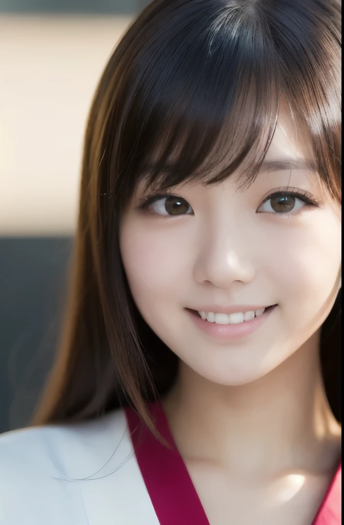 best quality, face focus, soft light, ultra high res, (photorealistic:1.4), RAW photo,(Shinozaki Ai), white skin, kawaii, 1 Japanese girl, solo, cute, (smile), (pupil, lights in the eyes),  detailed beautiful face, Medium-sized breasts,(high resolution detail of human skin texture),(long hair),(portrait), upper body, white traditional kimono
