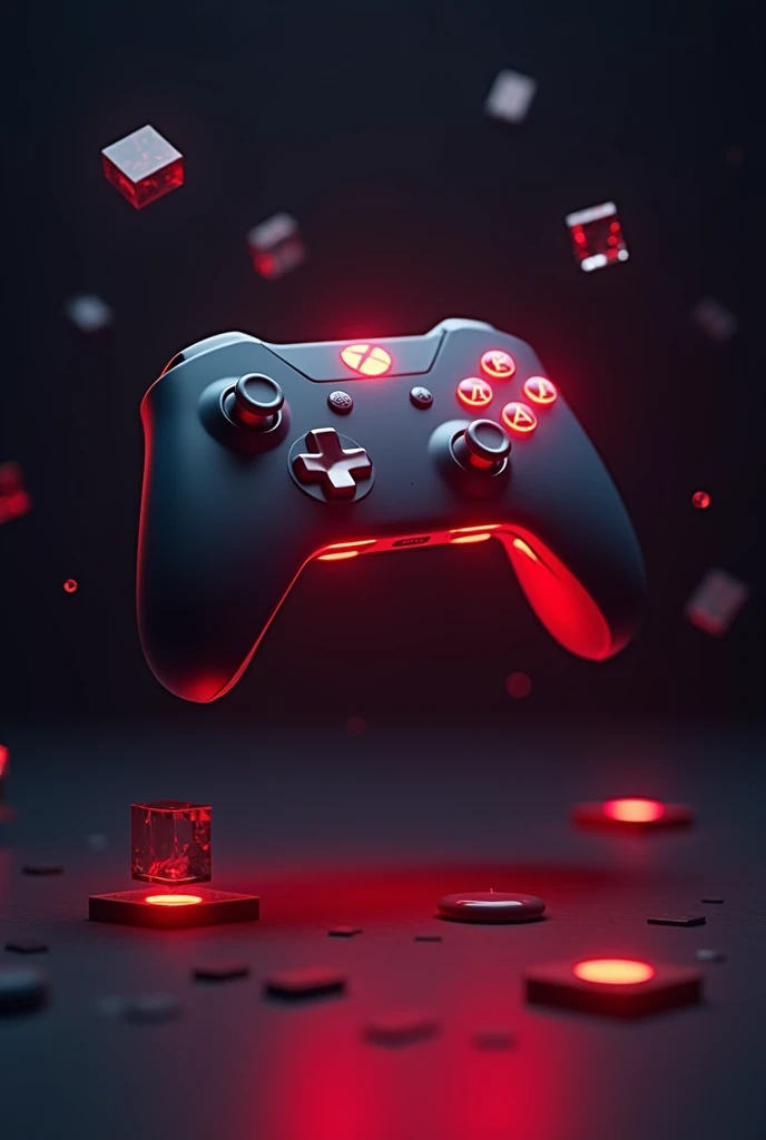 Floating video game controller, futurist, red glow, 8k, ícone flutuante Jogos futurist, floating icons, video game control, reset, Cubes, logo