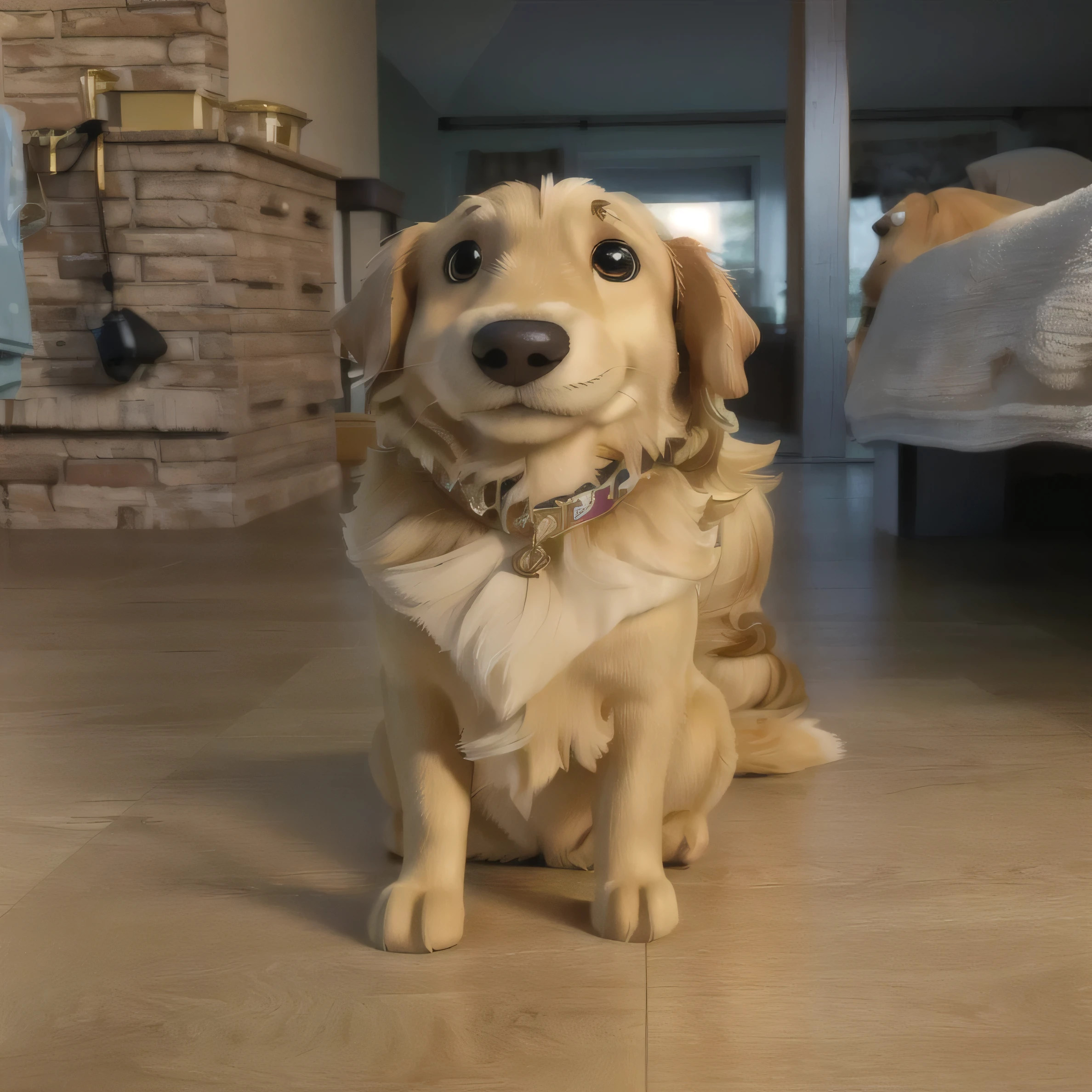 there is a dog that is sitting on the floor in the room, golden retriever, s old, full of golden layers, she is about , a handsome, front portrait, shiny golden, bella, extremely handsome, years old, he is about 20 years old, he is about 2 0 years old, regal pose, taken with sony alpha 9
