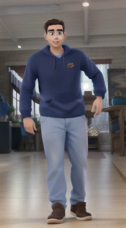 a disney pixar style man, high quality, best quality, brown eyes, forehead and eyes with expression marks