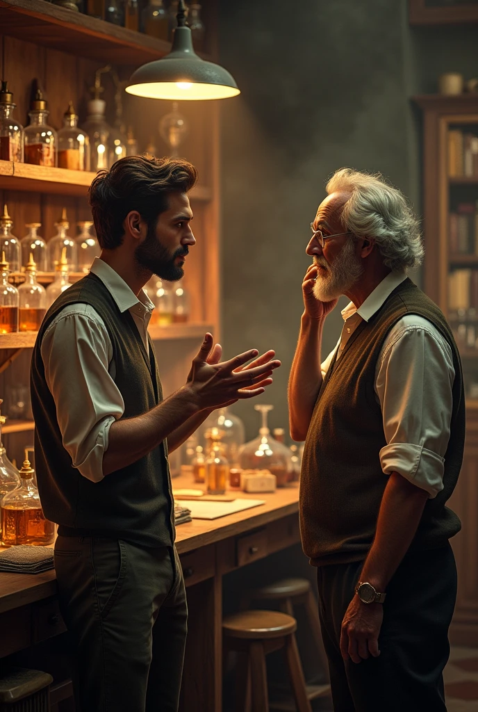 The young man tells the old man that he can improve the perfume for the old perfumer.