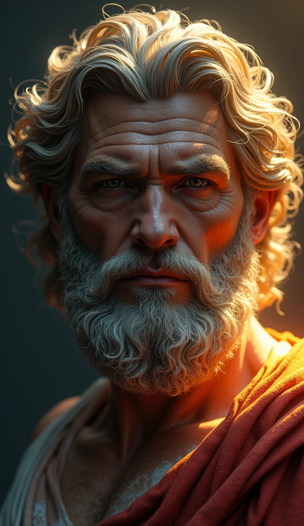 Pólux, immortal son of Zeus, intricate portrait, photorealistic, hyperrealistic, chiaroscuro lighting, dramatic shadows, piercing gaze, detailed facial features, high contrast, cinematic composition, classical Greek aesthetic, glowing aura, vibrant colors, masterful rendering, (best quality,4k,8k,highres,masterpiece:1.2),ultra-detailed,(realistic,photorealistic,photo-realistic:1.37)
