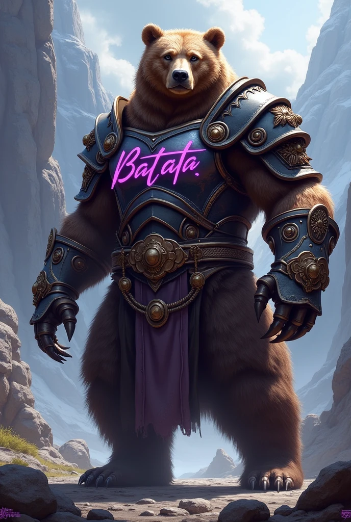 A small warrior bear in armor with the name BaTaTa written in purple