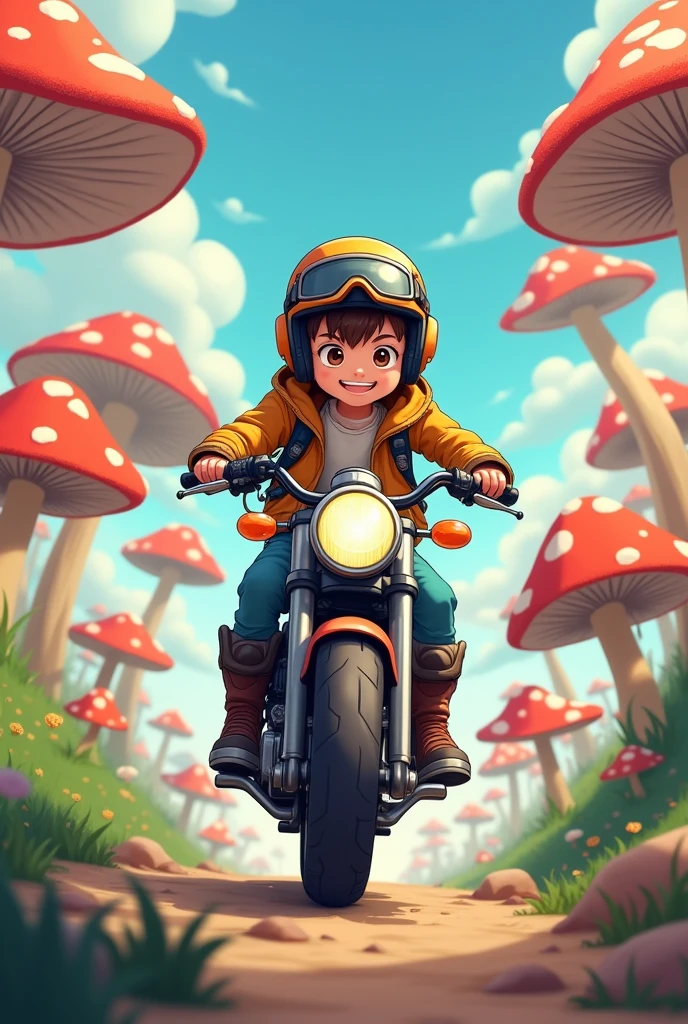 ANIME MUSHROOMS MOTORCYCLE RIDER BOY WITH BACKGROUND NAME KABUTE FOR FACE BOOK BANNER