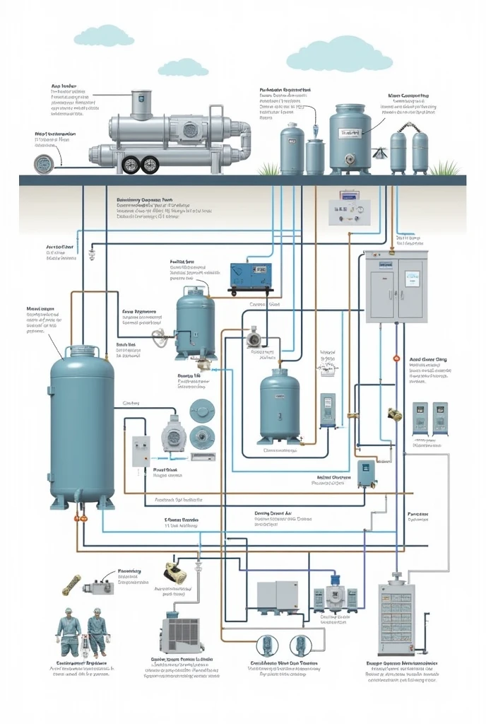 Can you please help me create a diagram of a compressed air network specifying its parts?