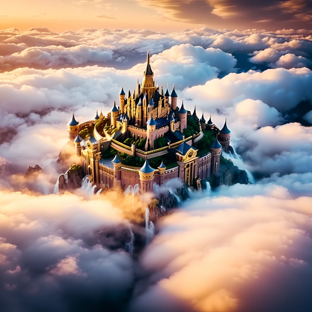 Gods gather, castle in the sky, floating in the sky, magnificent, ((highest quality, 8K, masterpiece: 1.3)),