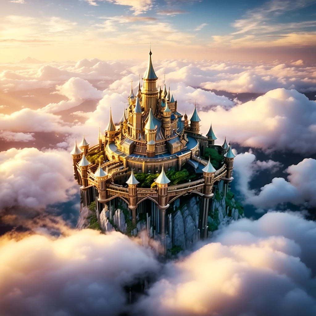 Gods gather, castle in the sky, floating in the sky, magnificent, ((highest quality, 8K, masterpiece: 1.3)),