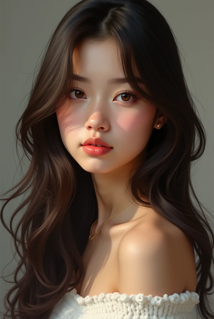 Brunette student girl bare shoulder