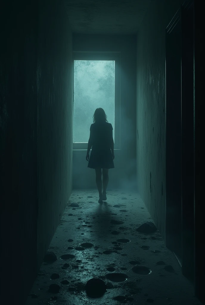 Imagine a dimly lit room where the air appears thick and swirling, as if it's filled with dark, misty shadows. The floor is rough and uneven, casting distorted shapes that seem to reach out and cling to your feet. In the corner of the room, a small window reveals a faint glimmer of light on the horizon, symbolizing a distant hope. Every breath you take feels heavy and labored, as if the room itself is pulling you down. The overall atmosphere is one of struggle and longing, with a sense of melancholy pervading the scene.