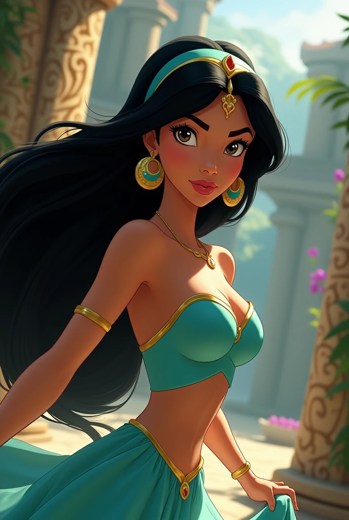 Stunning Princess Jasmine, photo in 8k, in action, cinematic.