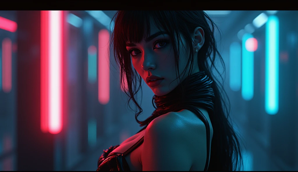 cyberpunk girl seductive pose leds ass   light and shadow, ultra-realistic, 16K. 3D style, , Octane render, ray tracing, depth of field, super detail