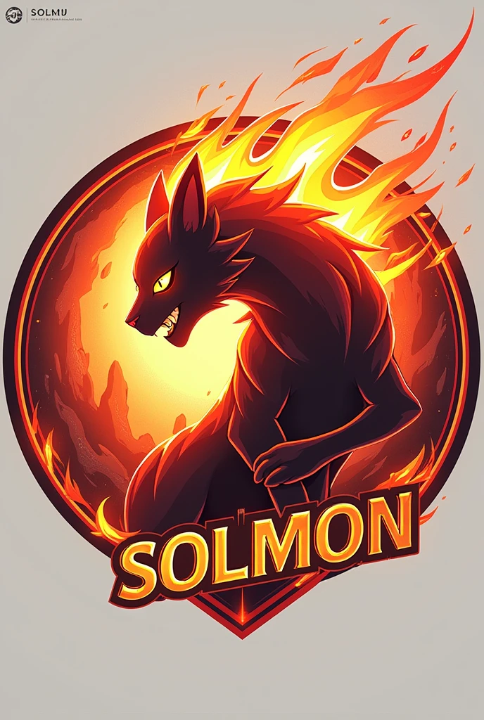 Design a circular logo for 'SOLMON - Solana Monsters' with a focus on a 2D stylized cat creature, 'Ignis,' embodying the fire element. The logo should capture the sleek, modern aesthetic of the SOLMON universe, with the cat character positioned prominently at the center.

Main Character Focus: The cat character should be depicted in a dynamic, attacking pose, with flames subtly integrated into its design. The character should be rendered in a vibrant color palette with glowing red and orange accents, emphasizing its fiery nature. The art style should reflect bold lines, smooth curves, and a powerful presence.

Elemental Background: Surround the cat character with a circular border that incorporates fire-themed elements, such as embers, sparks, and glowing lava textures. The background should subtly reflect the heat and energy of the fire element, using warm tones and gradients.

Typography and Details: The text 'SOLMON' should be prominently displayed in bold, rounded typography that feels both modern and adventurous. Integrate small, subtle details like digital sparks or flames around the text to enhance the otherworldly, magical vibe. The overall design should be clean, balanced, and visually striking, ensuring it is easily recognizable and suitable for branding purposes.