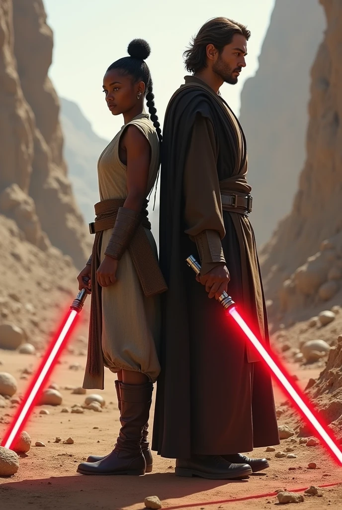 Ashoka Tano and Anakin Skywalker standing back to back 
