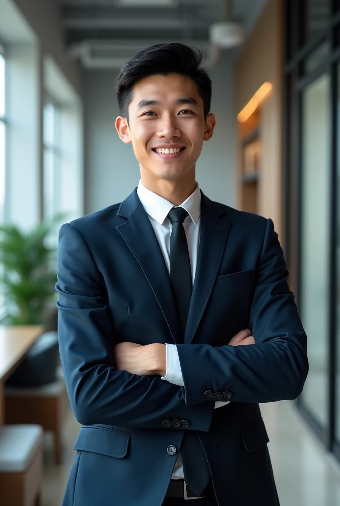 Draw a successful person in the business of making money on the Internet, wear a suit , Youngh