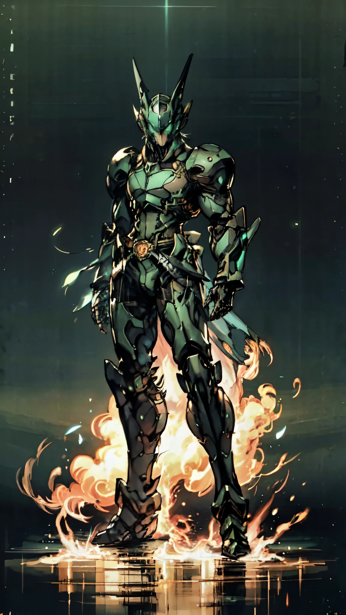 (masterpiece:1.5, best quality:1.5, extremely delicate:1.5), a man wearing a full-face helmet, a fantasy-style biotech armored combat suit, green eyes, (a composite layered chest armor), fully enclosed shoulder guards, matching arm and leg guards, belt of Neon circuit, (the color scheme is primarily black with green and red accents), the design balances heavy with agility, a high-tech bio-mecha armor, (Armor Concept Inspired by Kamen Rider, stand on the top of a skyscraper in a futuristic sci-fi city), this character embodies a finely crafted fantasy-surreal style armored hero in anime style, exquisite and mature manga art style, (element, plasma, energy, the armor glows), ((male:1.5)), metallic, high definition, highres, ultra-detailed, ultra-fine painting, professional, perfect body proportions, golden ratio, anatomically correct, symmetrical face, extremely detailed eyes and face, high quality eyes, creativity, RAW photo, UHD, 32k, Natural light, cinematic lighting, masterpiece-anatomy-perfect
