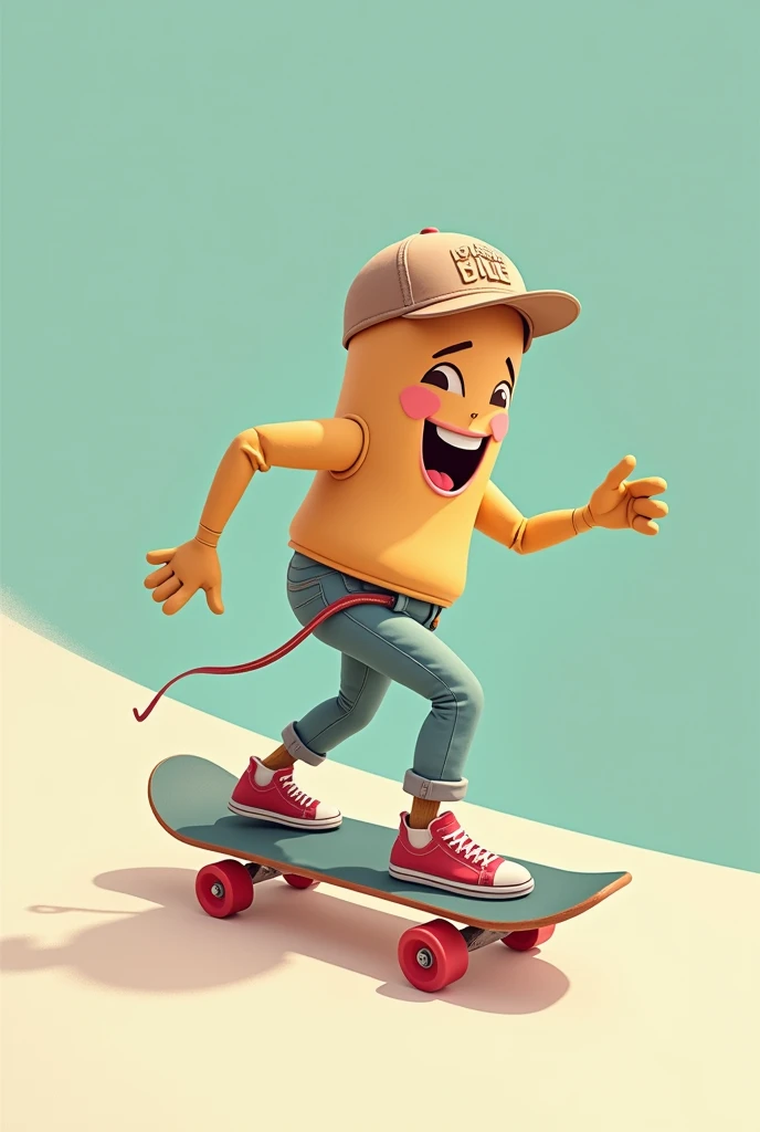 Coffee mug with a cap skating on a skateboard
