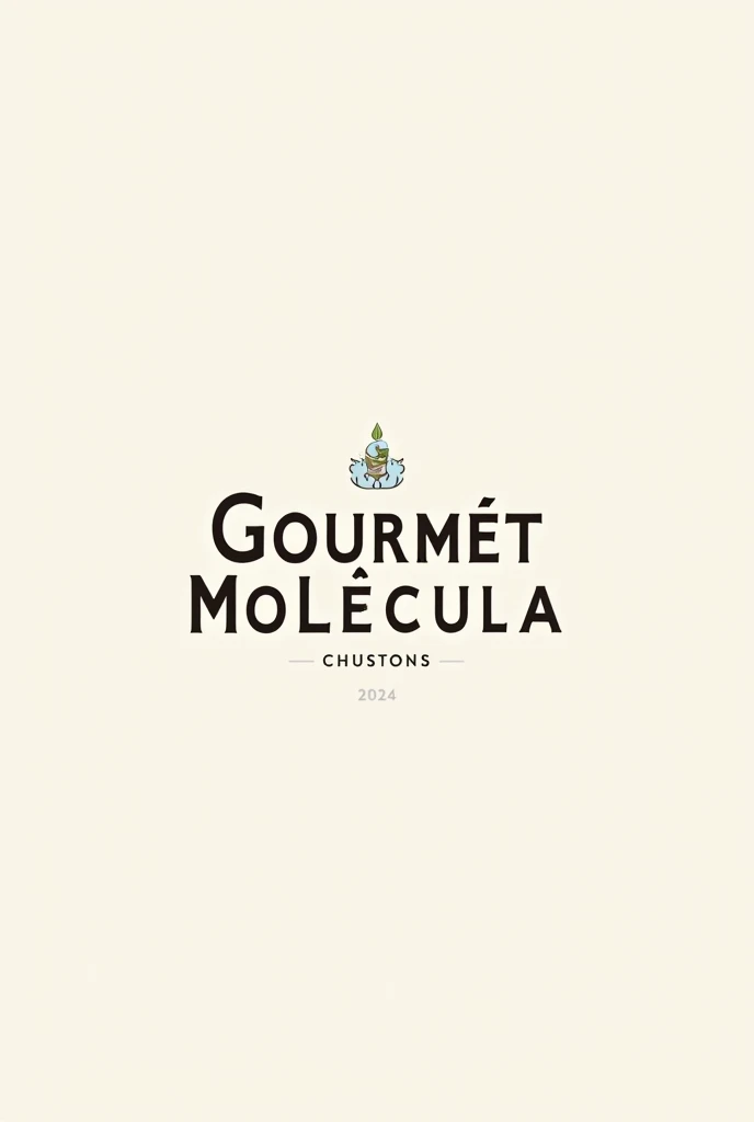 Make a logo for a molecular food restaurant called “Gourmet Molecule” and make it minimalist but striking, more youthful, make it look like it contains food. Make the title in Spanish and have it say from 2024. Make several proposals. 