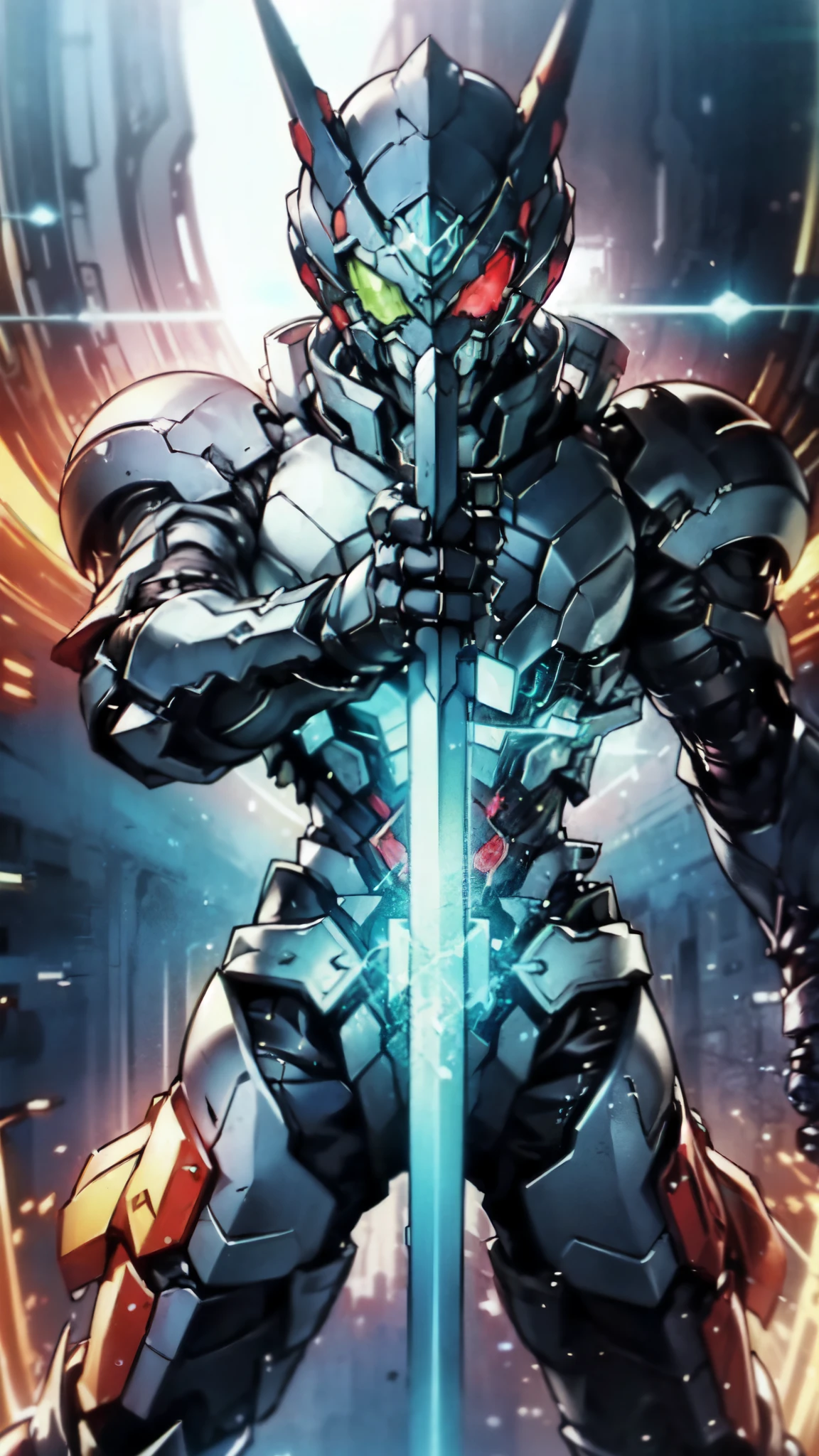 (masterpiece:1.5, best quality:1.5, extremely delicate:1.5), a man wearing a full-face helmet, a fantasy-style biotech armored combat suit, green eyes, (a composite layered chest armor), fully enclosed shoulder guards, matching arm and leg guards, belt of Neon circuit, (the color scheme is primarily black with green and red accents), the design balances heavy with agility, a high-tech bio-mecha armor, (Armor Concept Inspired by Kamen Rider, stand on the top of a skyscraper in a futuristic sci-fi city), this character embodies a finely crafted fantasy-surreal style armored hero in anime style, exquisite and mature manga art style, (element, plasma, energy, the armor glows), ((male:1.5)), metallic, high definition, highres, ultra-detailed, ultra-fine painting, professional, perfect body proportions, golden ratio, anatomically correct, symmetrical face, extremely detailed eyes and face, high quality eyes, creativity, RAW photo, UHD, 32k, Natural light, cinematic lighting, masterpiece-anatomy-perfect