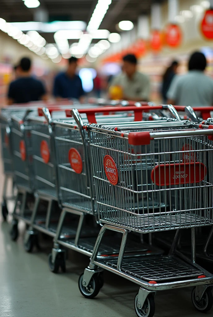 Various shopping carts from a supermarket
