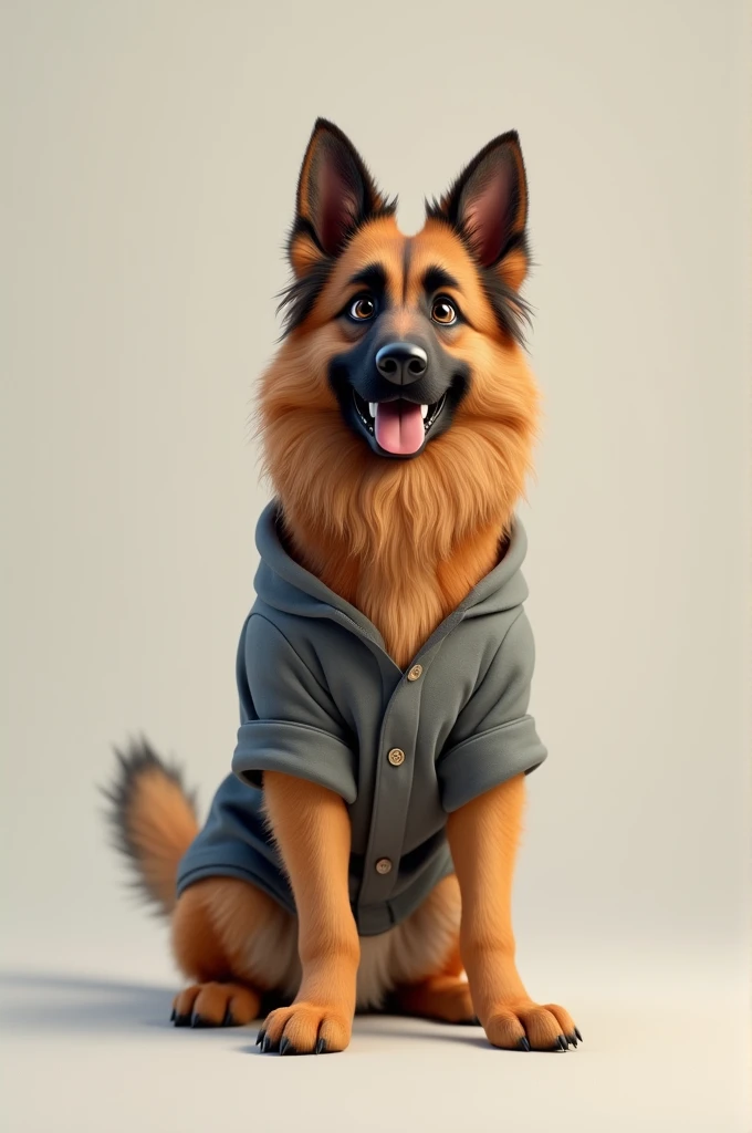 Alone, eyes, hairy german shepherd dog, body, handsome, smiling,Pose genial,Casual shirt, shorts casual,
