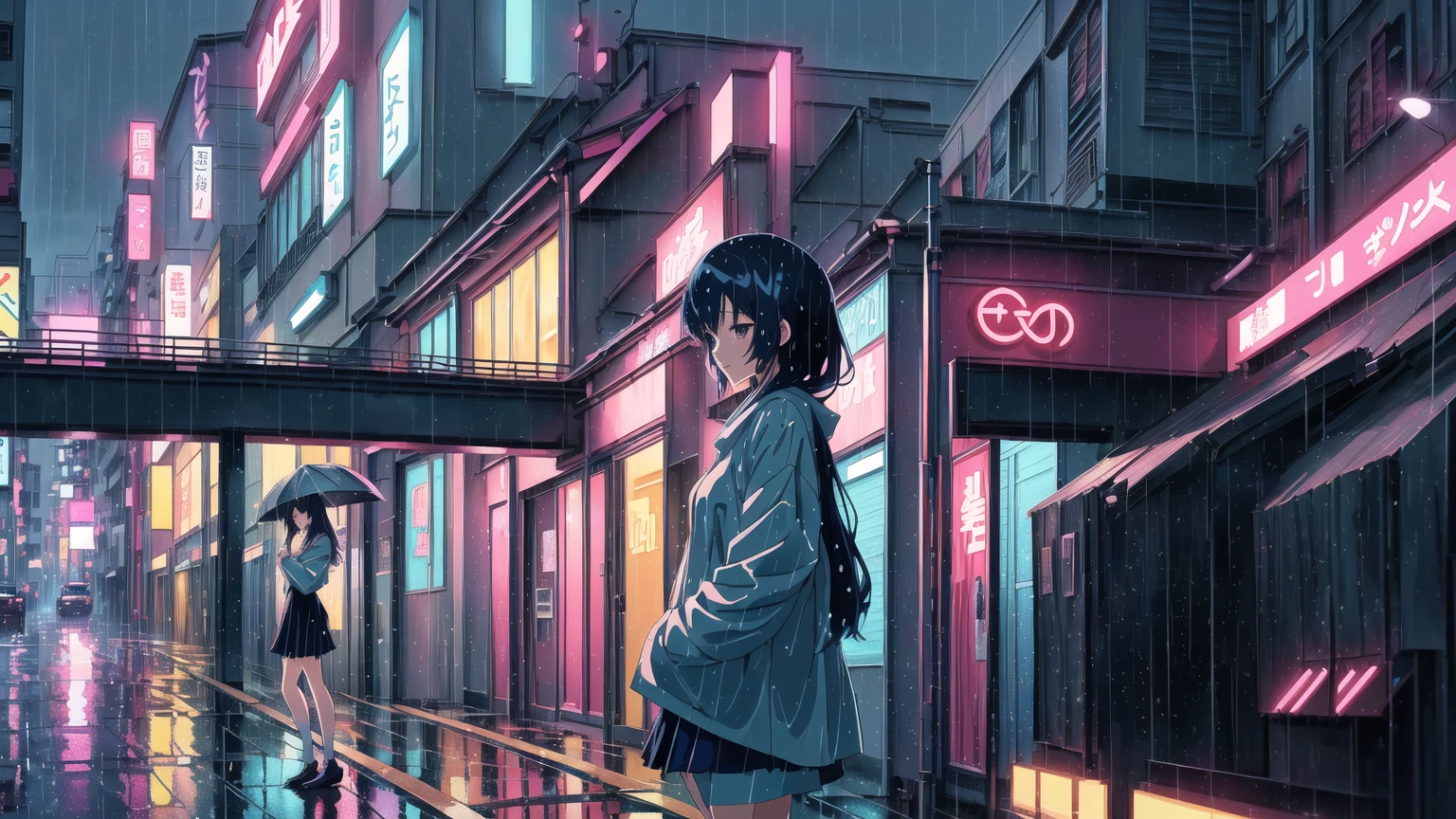 anime girl standing in the rain with a car in the background, anime styling 4 k, anime styling. 8k, lofi girl, anime vibes, Anime digital illustration, anime wallpaper 4k, 4k anime art wallpaper, 4K anime art wallpaper, lofi art style, anime wallpaper 4k, anime wallpaper 4k, lofi portoRait