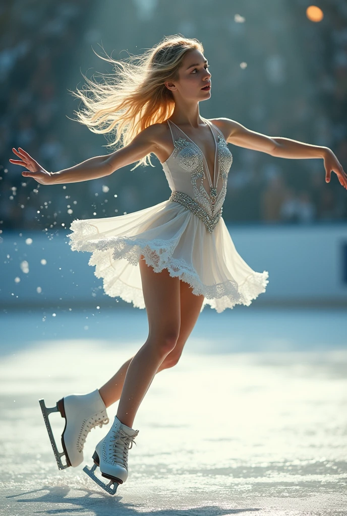 A teenage girl figure skating