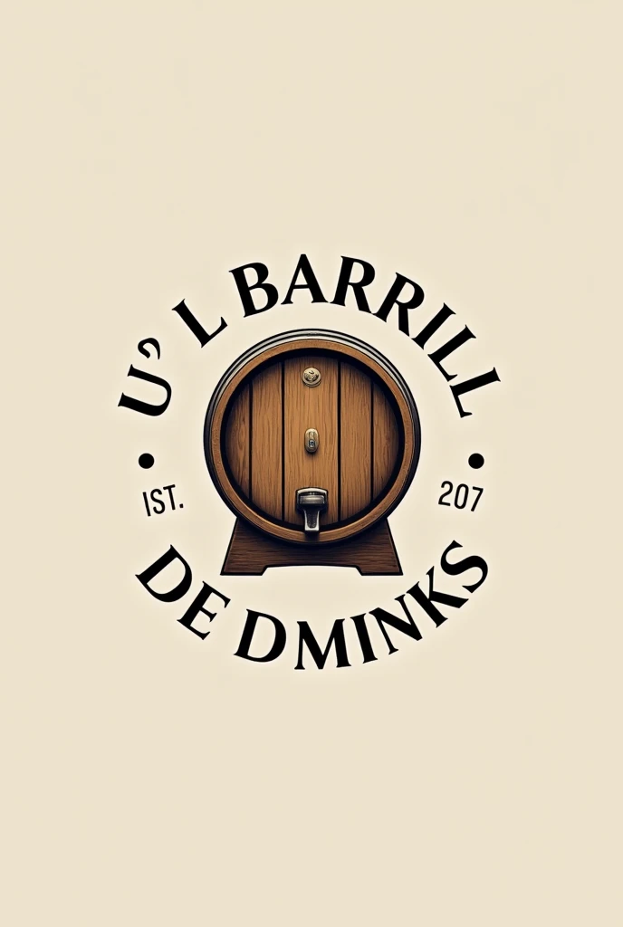 logo for company , Northeastern luxury events, private individuals, of high cocktails. "U' Barril de Drinks" consultancy & Events . using the barrel as the main symbol