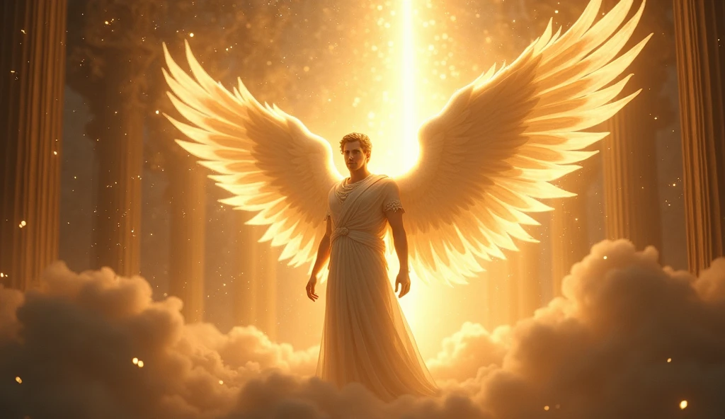 Lucifer before the fall, radiant and beautiful, near the throne of God, adorned with incomparable beauty and wisdom