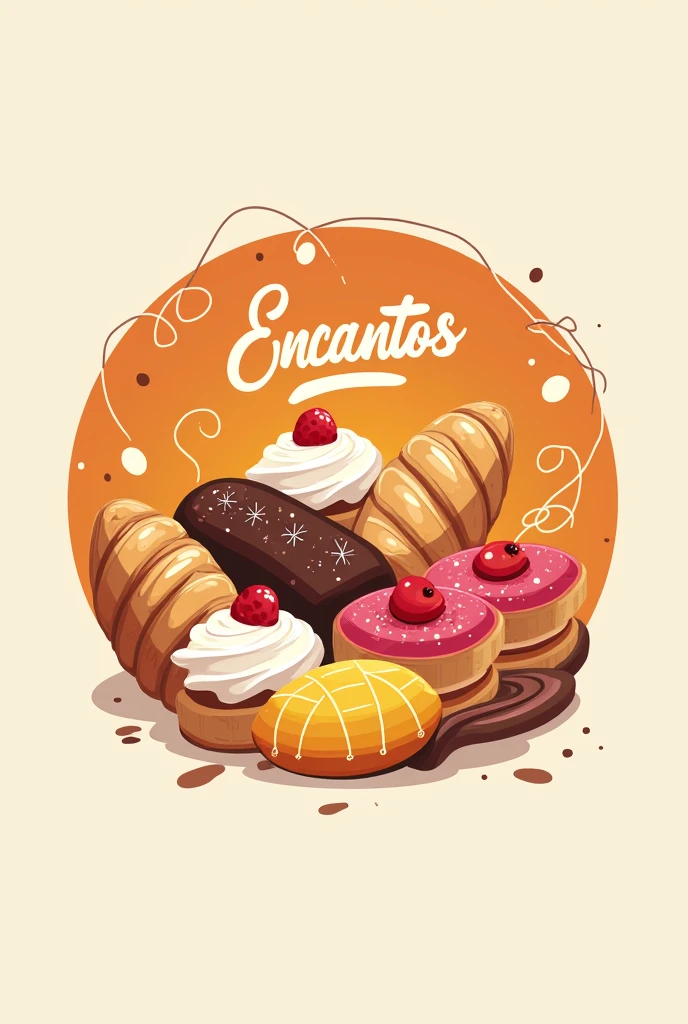 Brightly colored circular logo for a bakery called Encantos