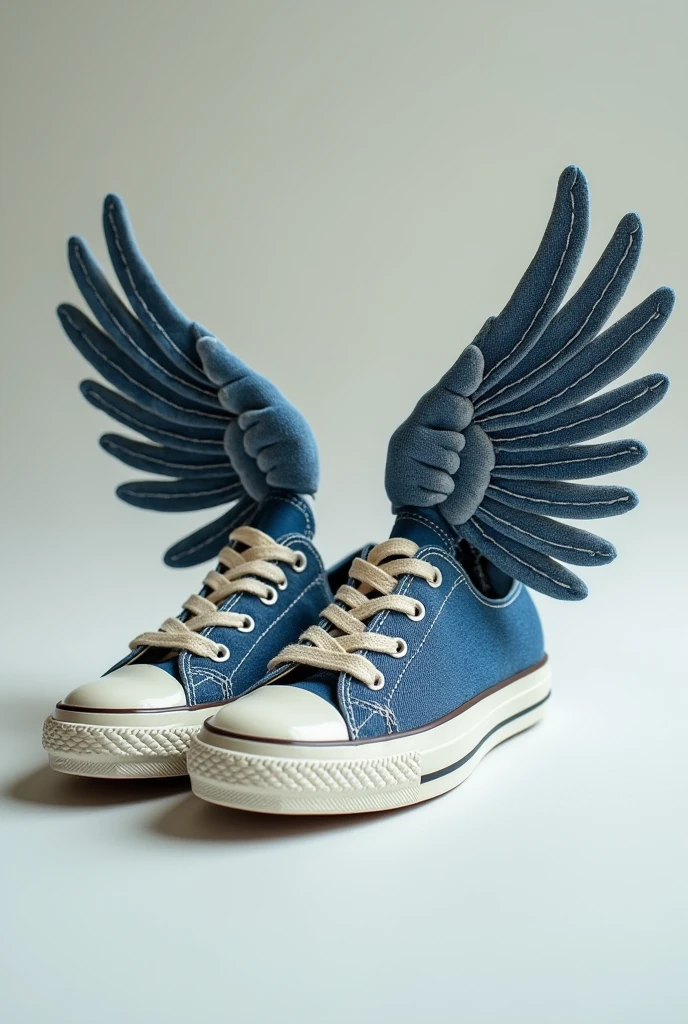 Create a jean tennis shoe with wings made from real-life jeans